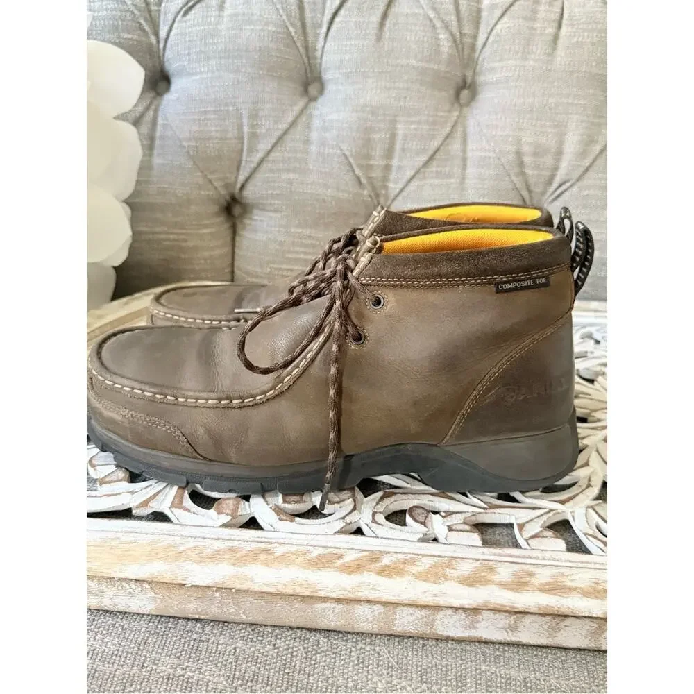 Ariat Composite Toe Brown Leather Men's Chukka Work Shoes Boots 11 Wide